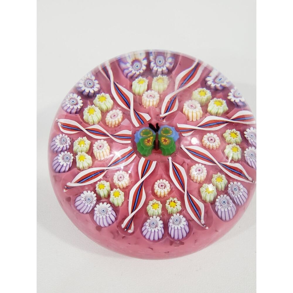69mm JOHN DEACONS 8 SPOKE Butterfly MILLEFIORI PAPERWEIGHT Scotland